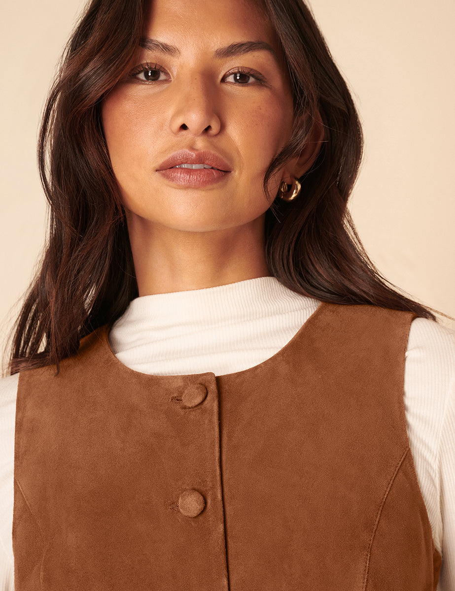 Brown Suede Eleanor Mini Pinafore Dress