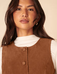 Brown Suede Eleanor Mini Pinafore Dress