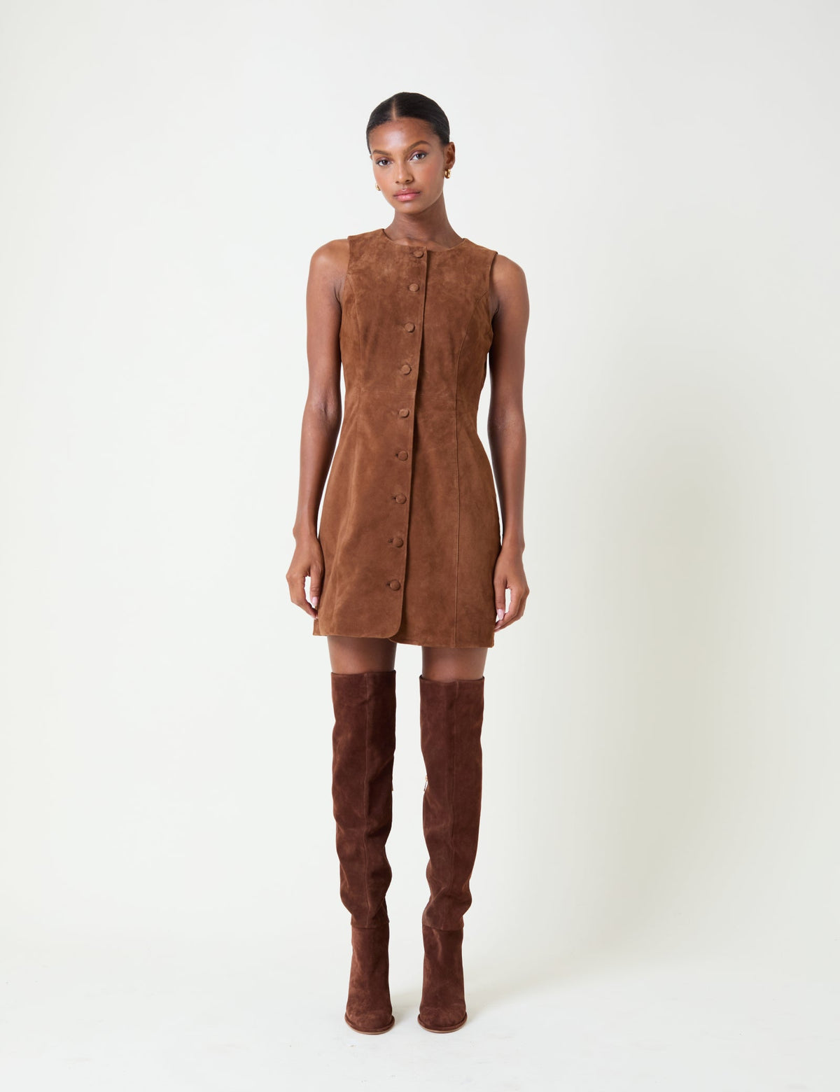 Brown Suede Eleanor Mini Pinafore Dress