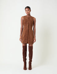 Brown Suede Eleanor Mini Pinafore Dress