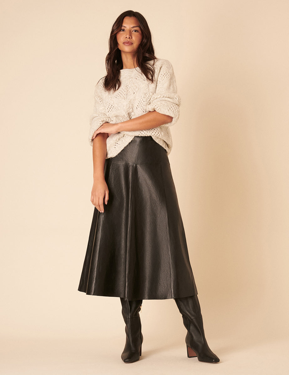 Black Leather Midi Skirt