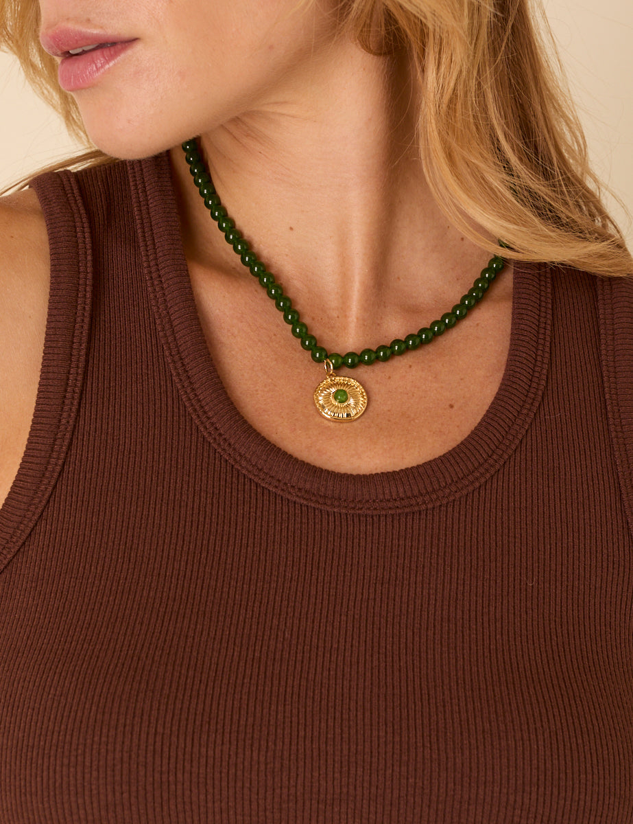 Gold Plated Beaded Coin Necklace