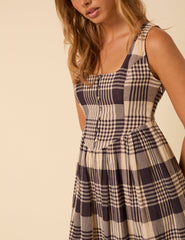 Navy and Cream Tartan Check Cora Midi Dress