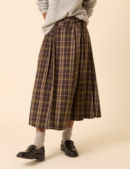 Green Check Tailored Kilt Midi Skirt