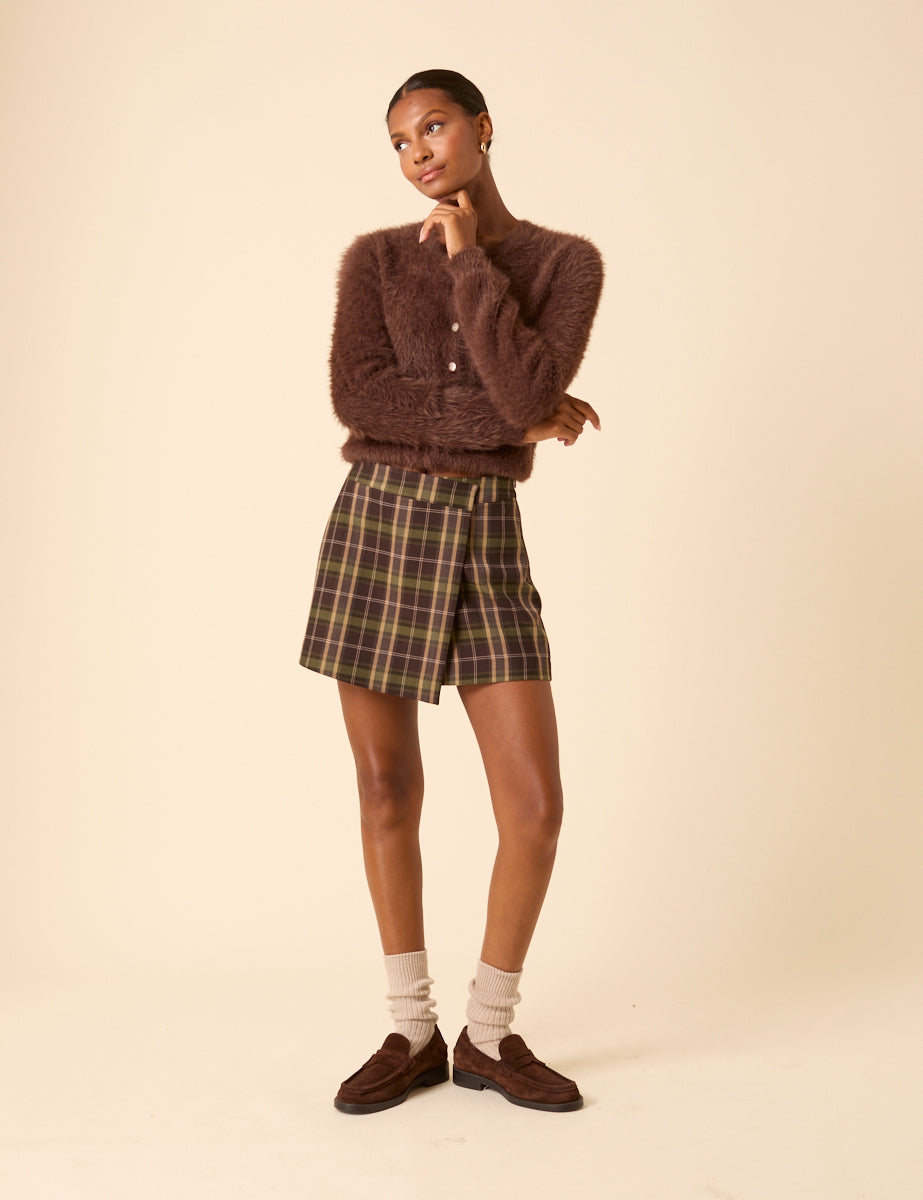 Green & Brown Check Mini Skort