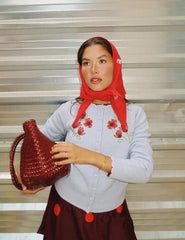 NC x TBCo Red Floral Wool Triangle Scarf