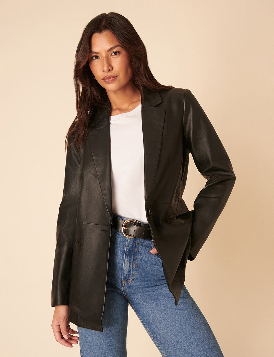 Black Leather Boyfriend Blazer