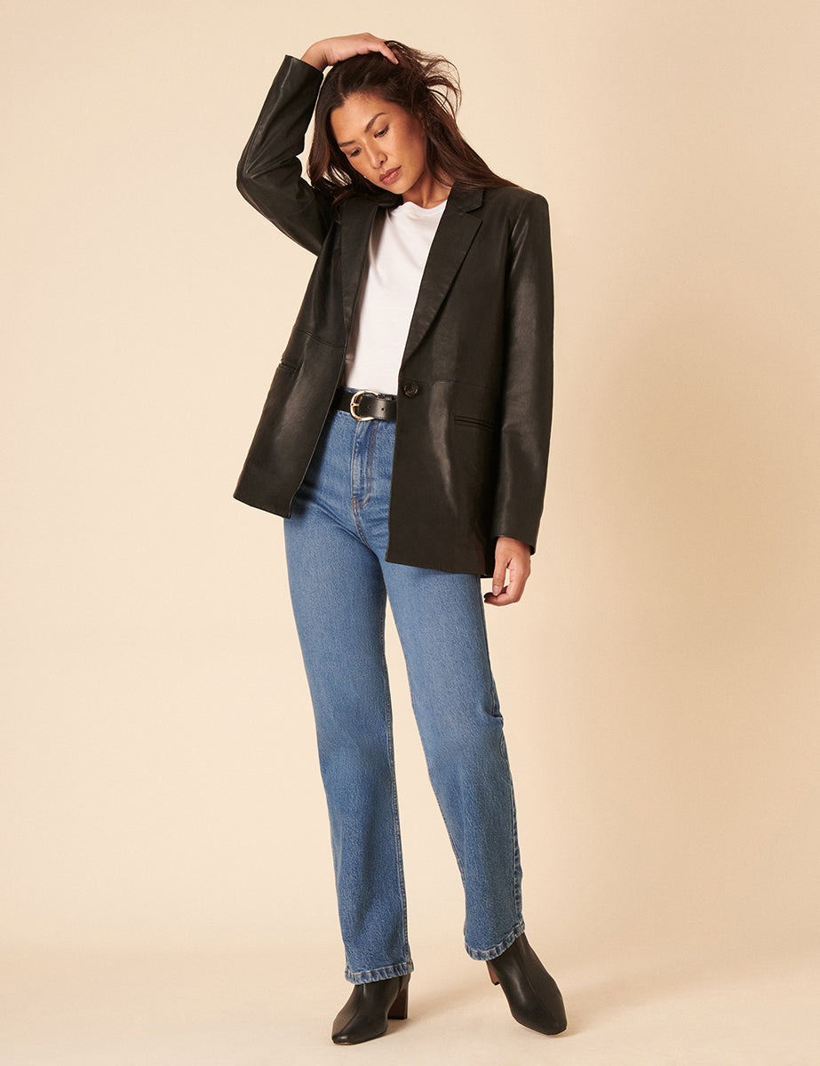 Black Leather Boyfriend Blazer