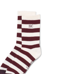 Burgundy & White Ribbed Socks
