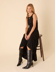 Black Drop Waist Camille Midi Dress