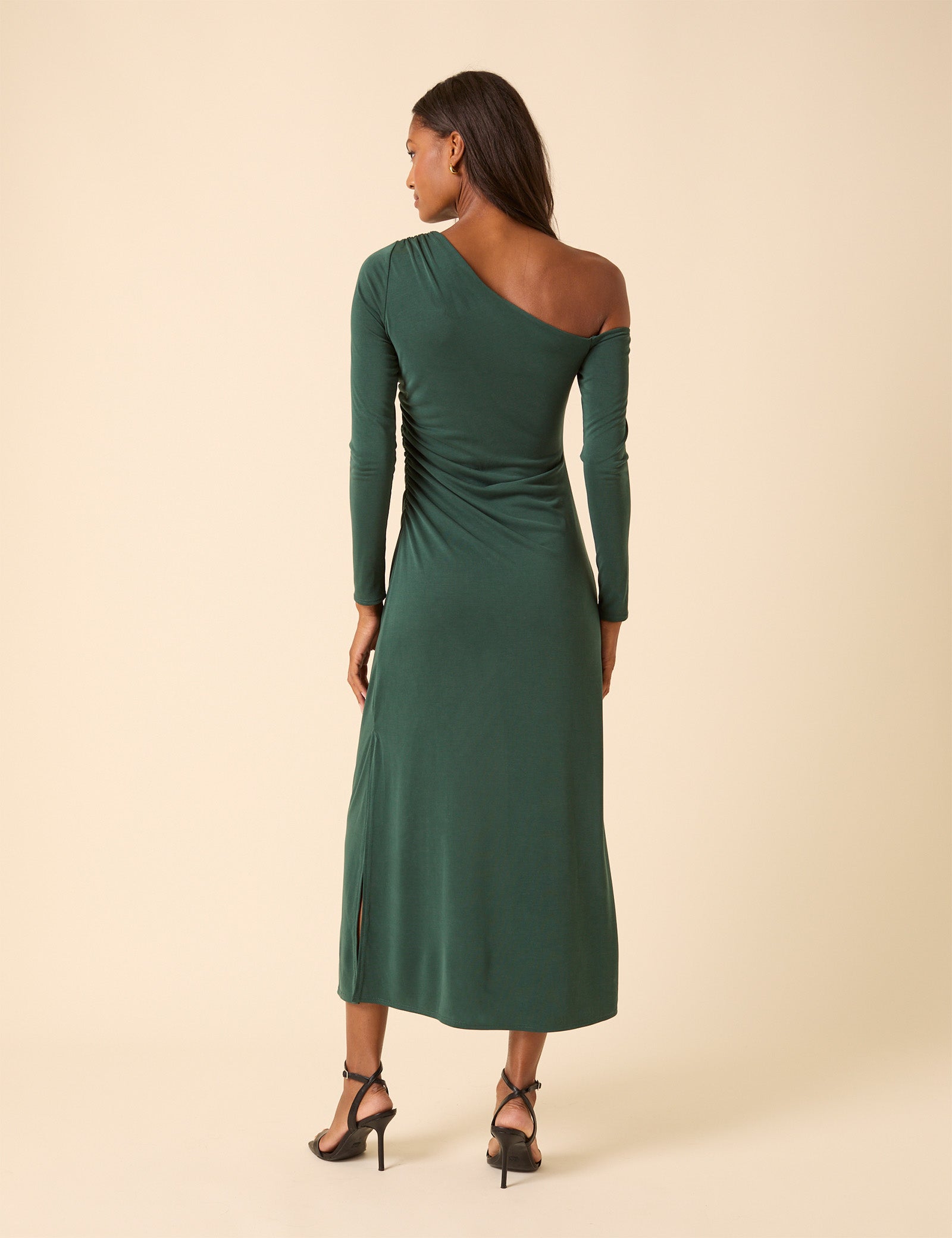 Green Asymmetric Long Sleeve Bethany Midi Dress