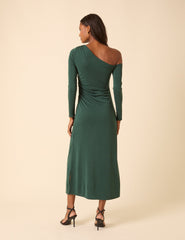 Green Asymmetric Long Sleeve Bethany Midi Dress
