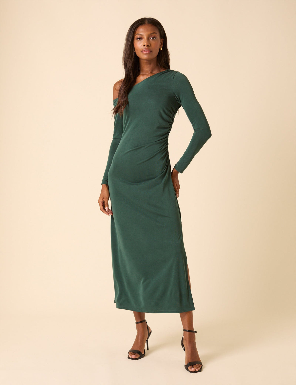 Green Asymmetric Long Sleeve Bethany Midi Dress