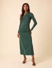 Green Asymmetric Long Sleeve Bethany Midi Dress