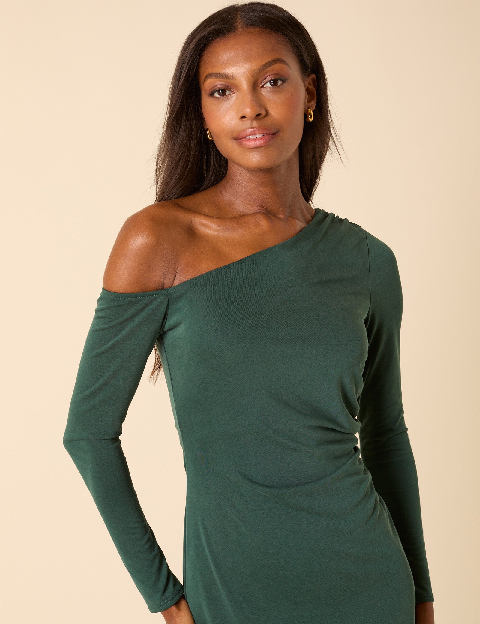 Green Asymmetric Long Sleeve Bethany Midi Dress
