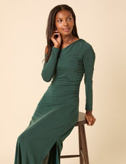 Green Asymmetric Long Sleeve Bethany Midi Dress