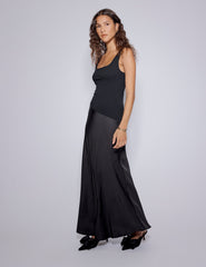 Black Asymmetrical Drop Waist Valentina Midi Dress