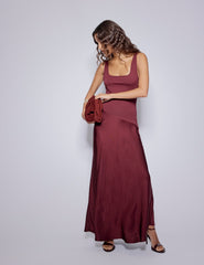 Burgundy Asymmetrical Drop Waist Valentina Midi Dress