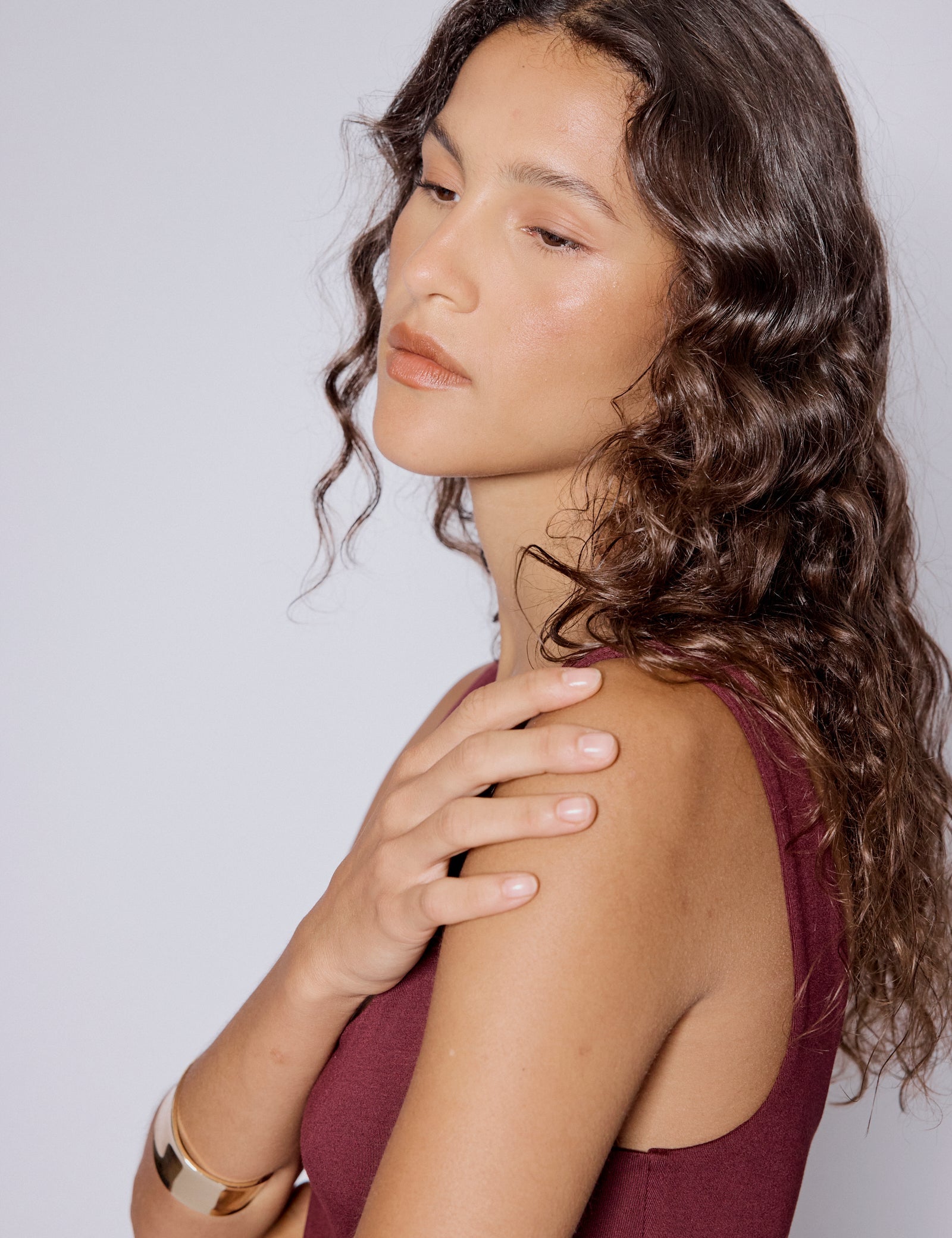 Burgundy Asymmetrical Drop Waist Valentina Midi Dress