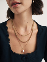 Gold Pearl Drop Triple Chain Necklace