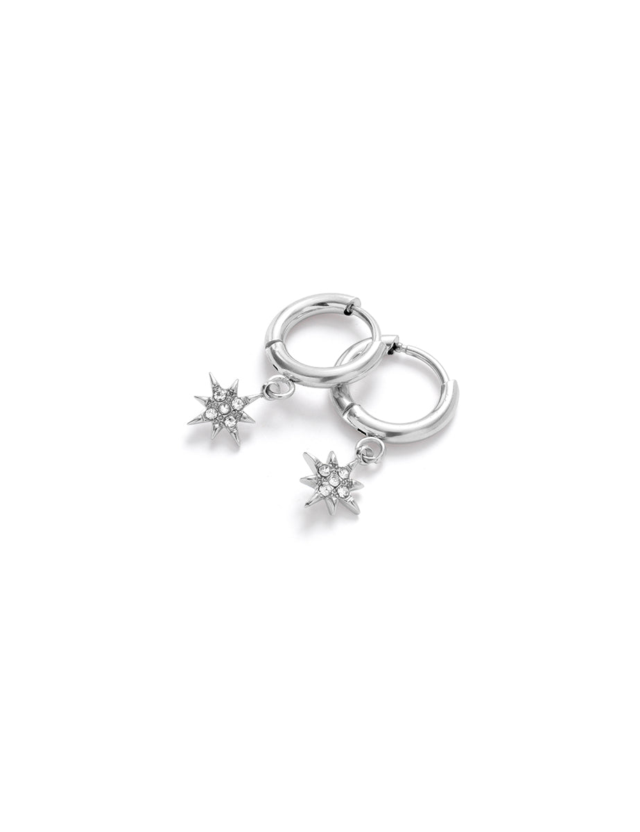 Silver Star Charm Huggie Hoop Earrings