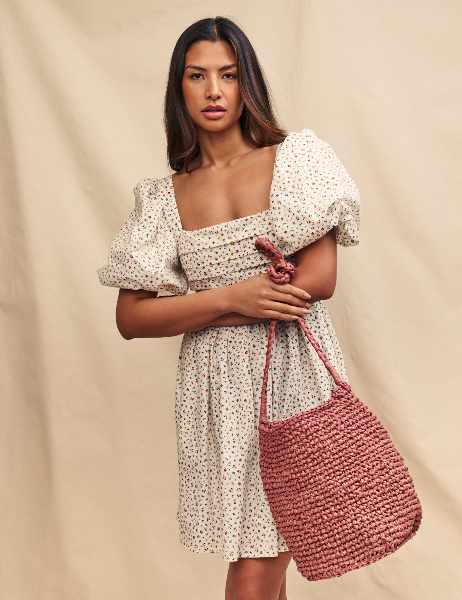 Terracotta Raffia Bucket Bag