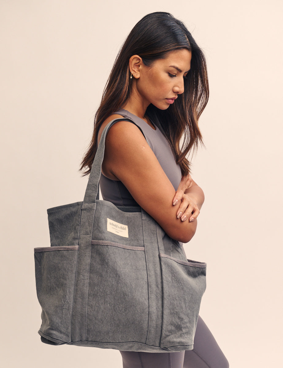 Grey Washed Canvas Tote Bag