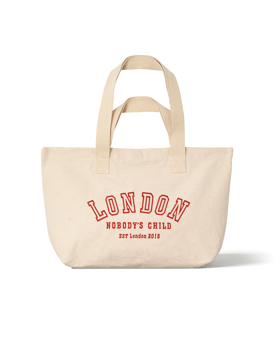 Beige London Logo Canvas Tote Bag