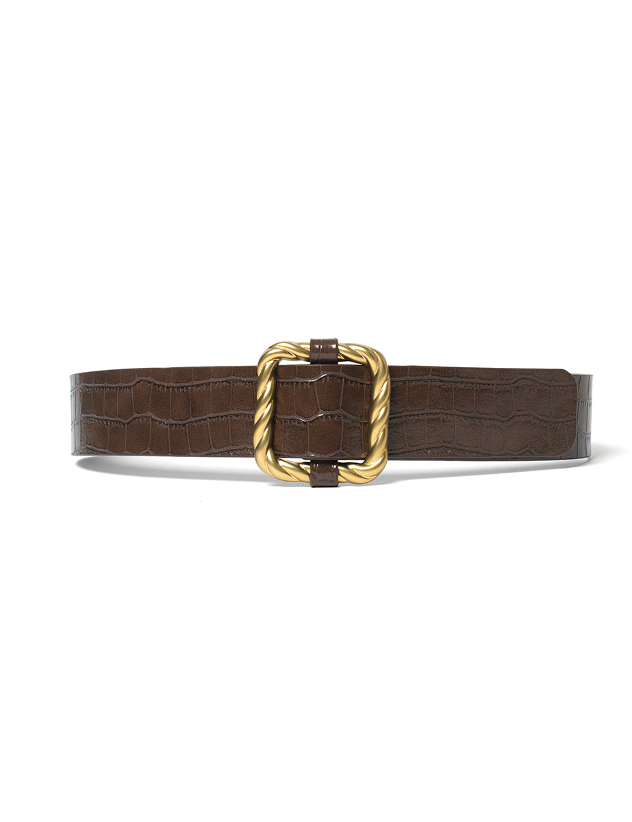 Brown Leather Rope Crocodile Belt
