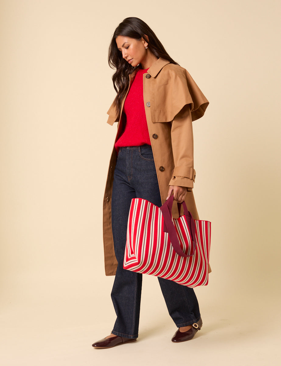 Red And White Striped Tote Bag