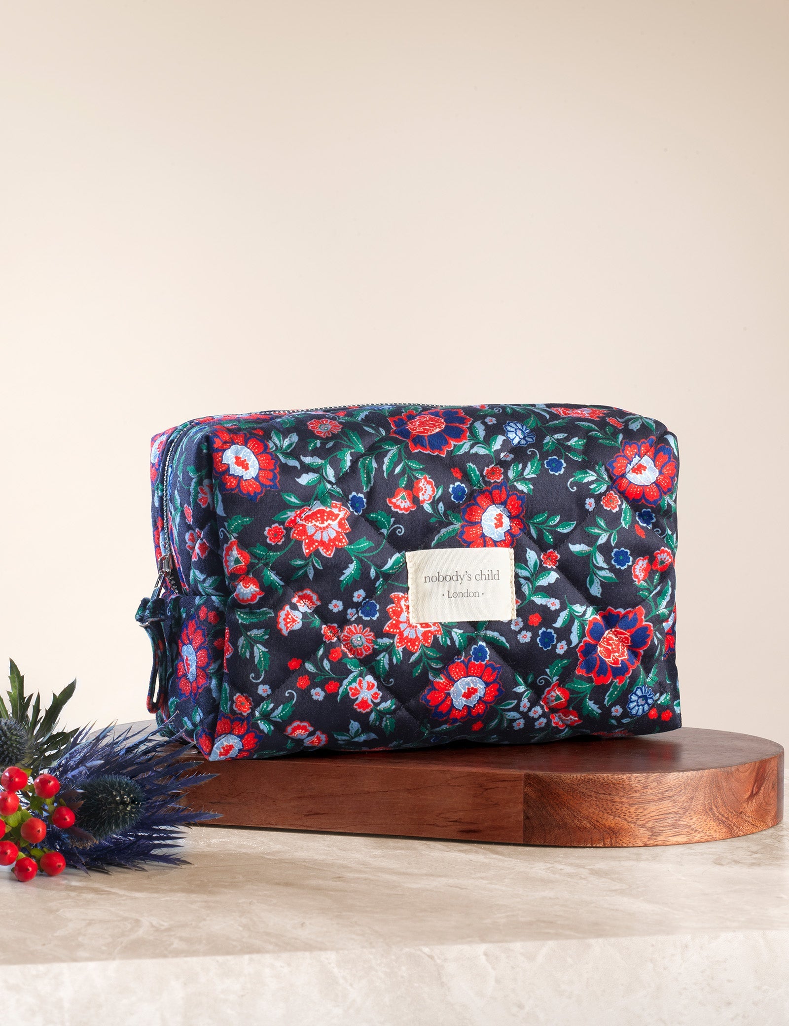 Black Floral Washbag