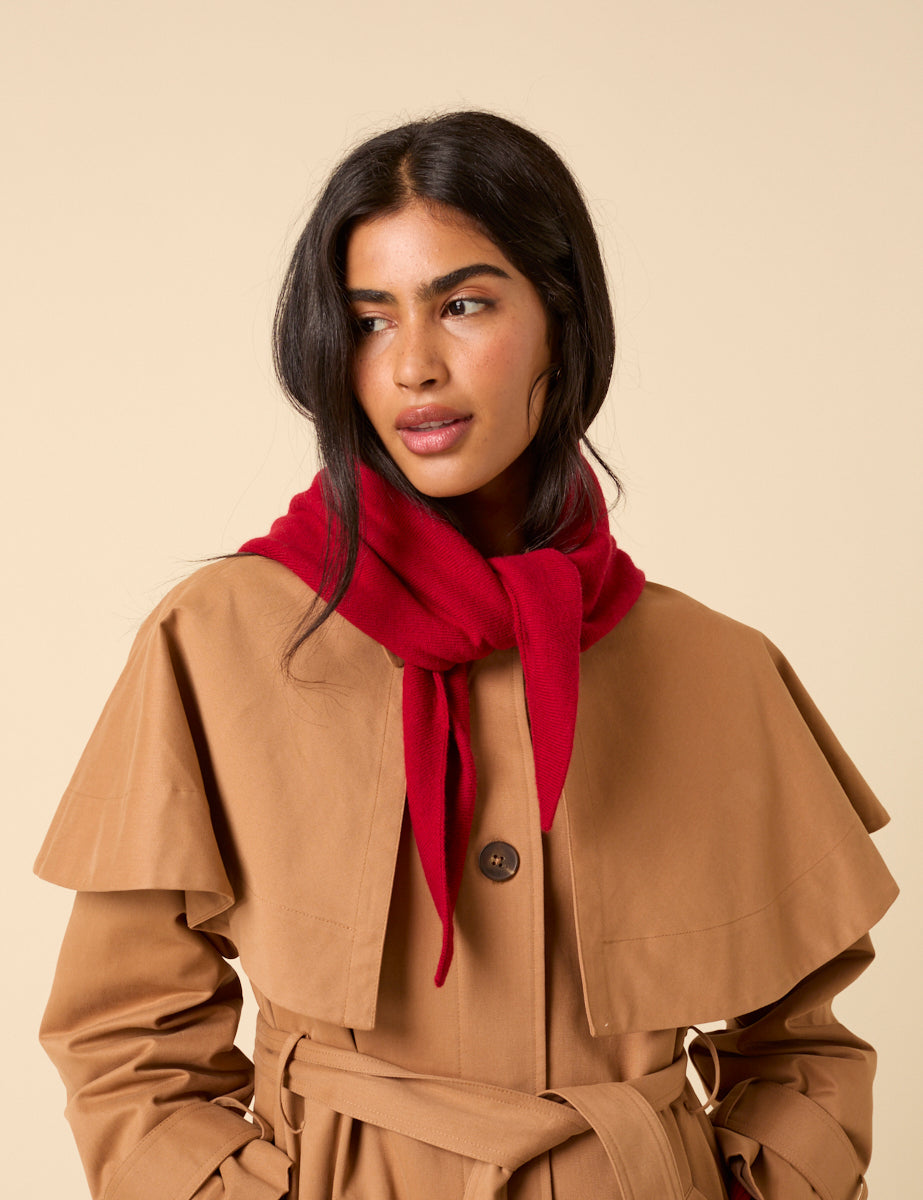 Red Wool-blend Triangle Scarf