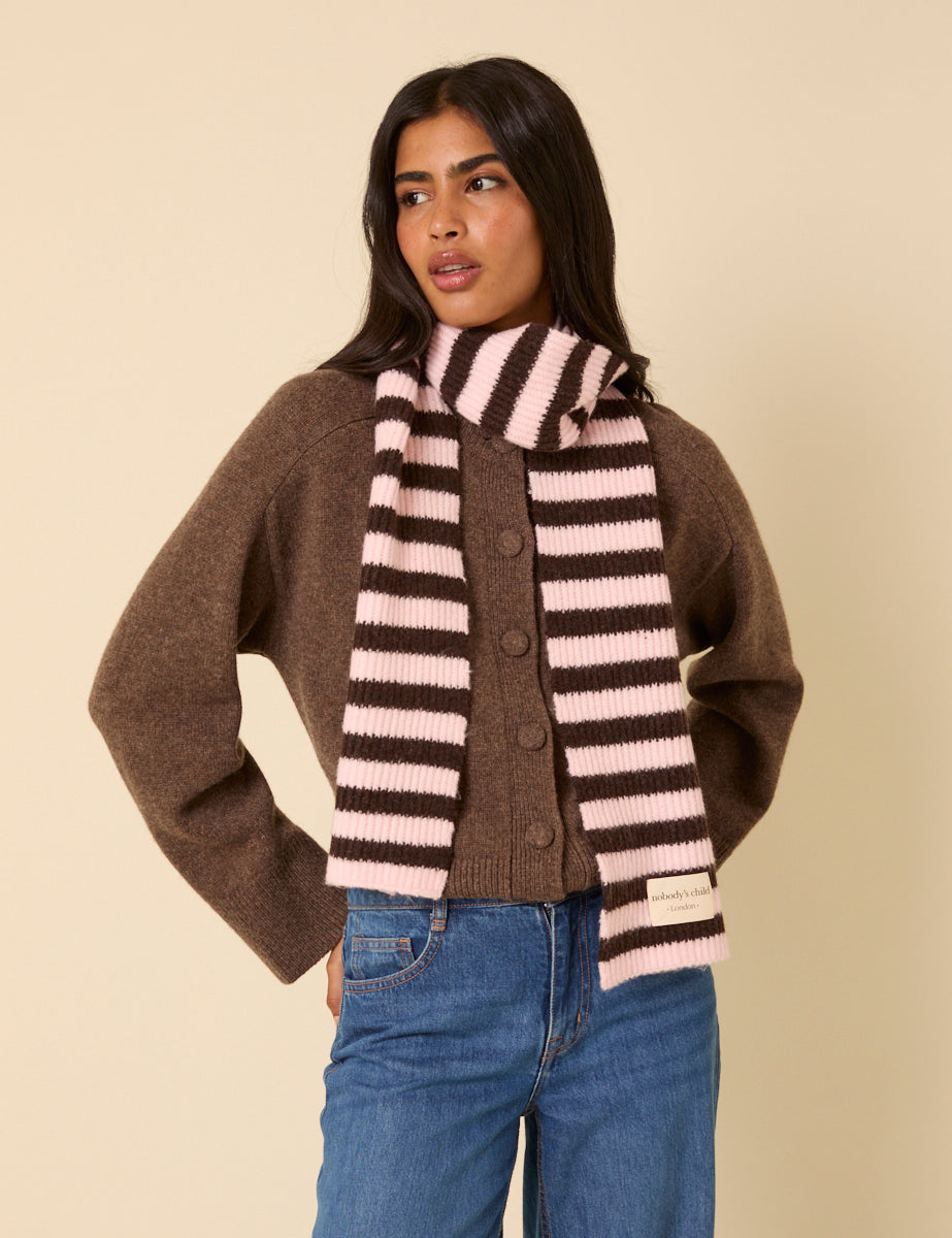 Brown And Pink Striped Scarf