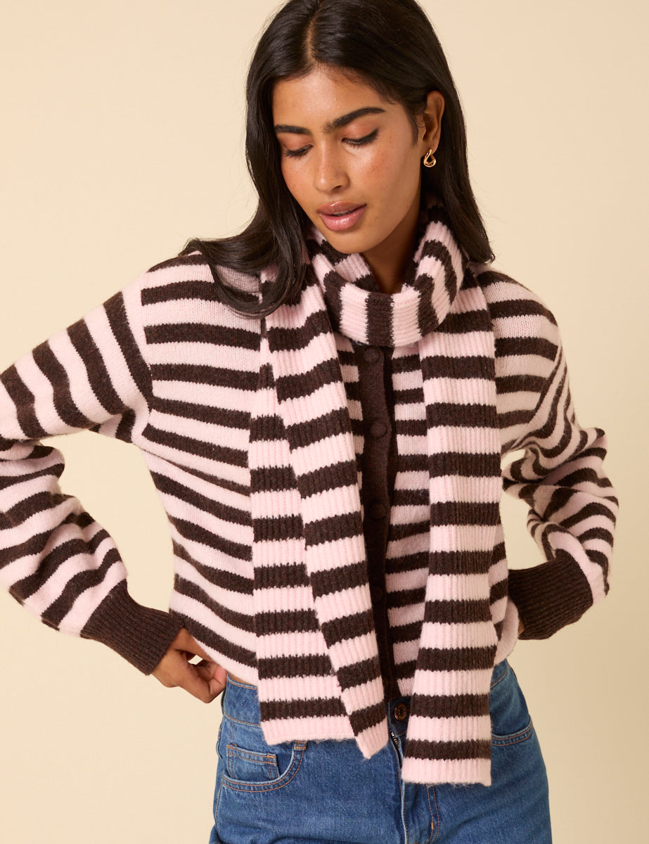 Brown And Pink Striped Scarf