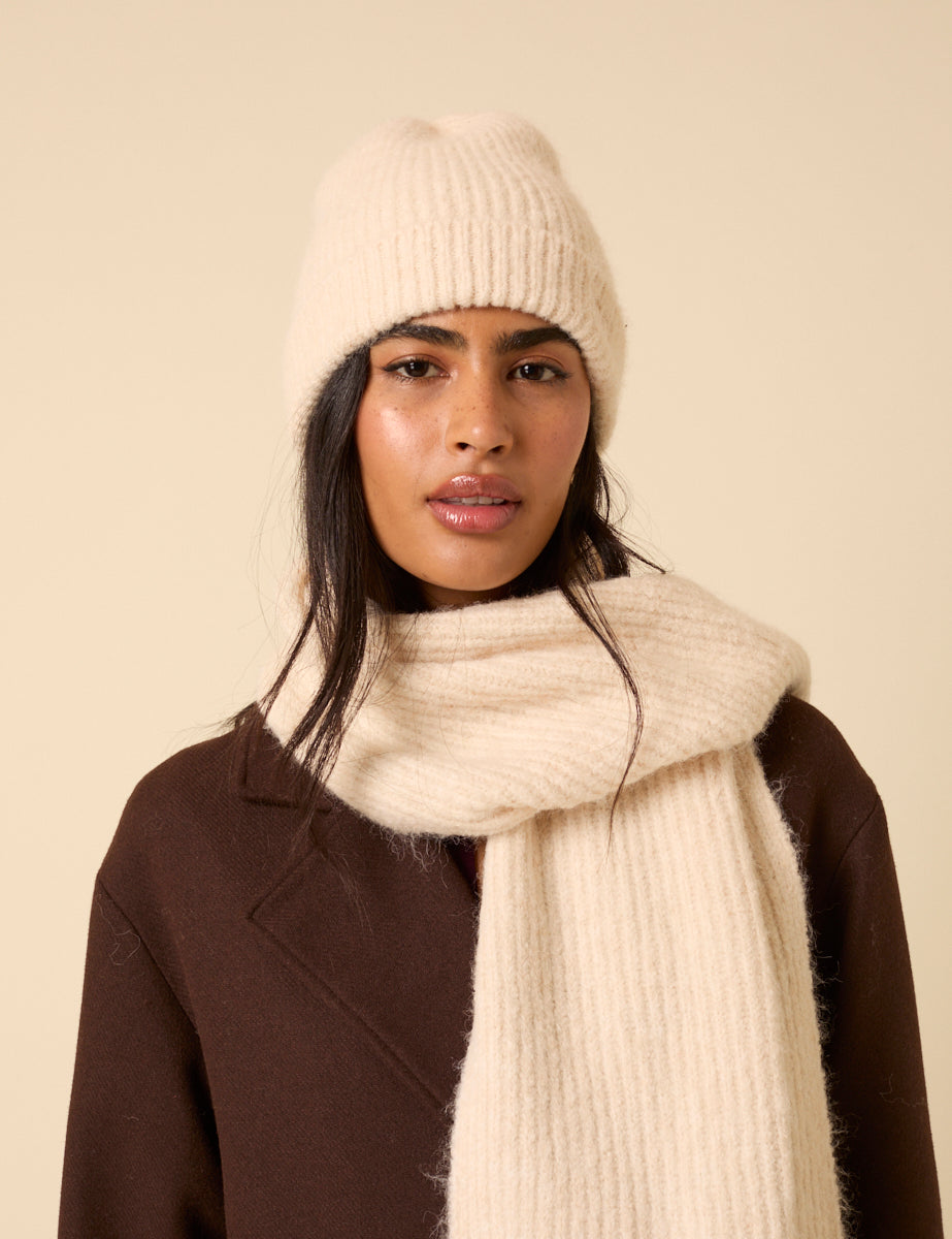 Cream Ribbed Beanie Hat