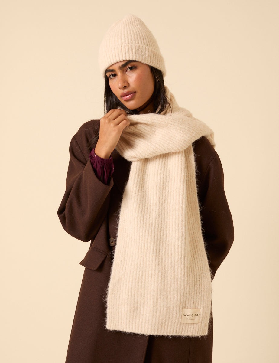 Cream Ribbed Scarf