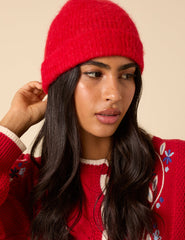 Red Ribbed Beanie