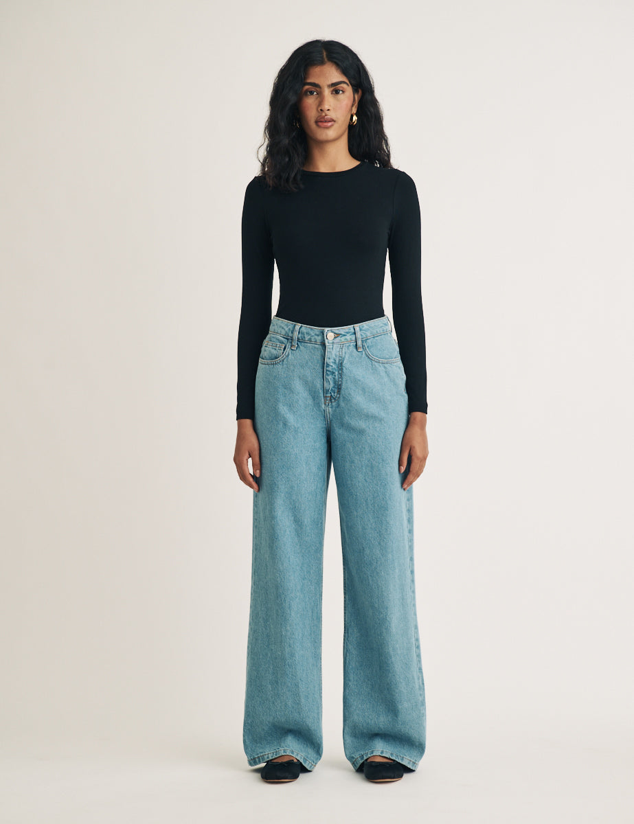 Light Wash Denim High Rise Wide Leg Jeans