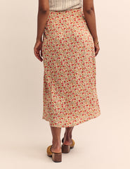 Cream Rose Print Sadie Midi Skirt