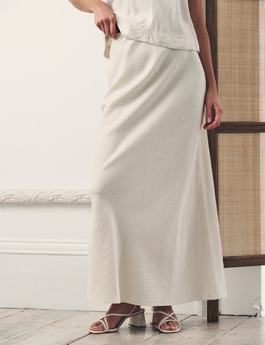 Cream Linen-blend Mila Midaxi Skirt