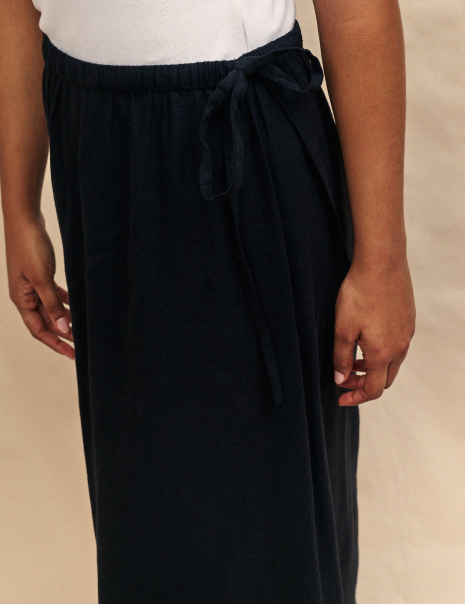 Black Linen-blend Monie Midi Skirt