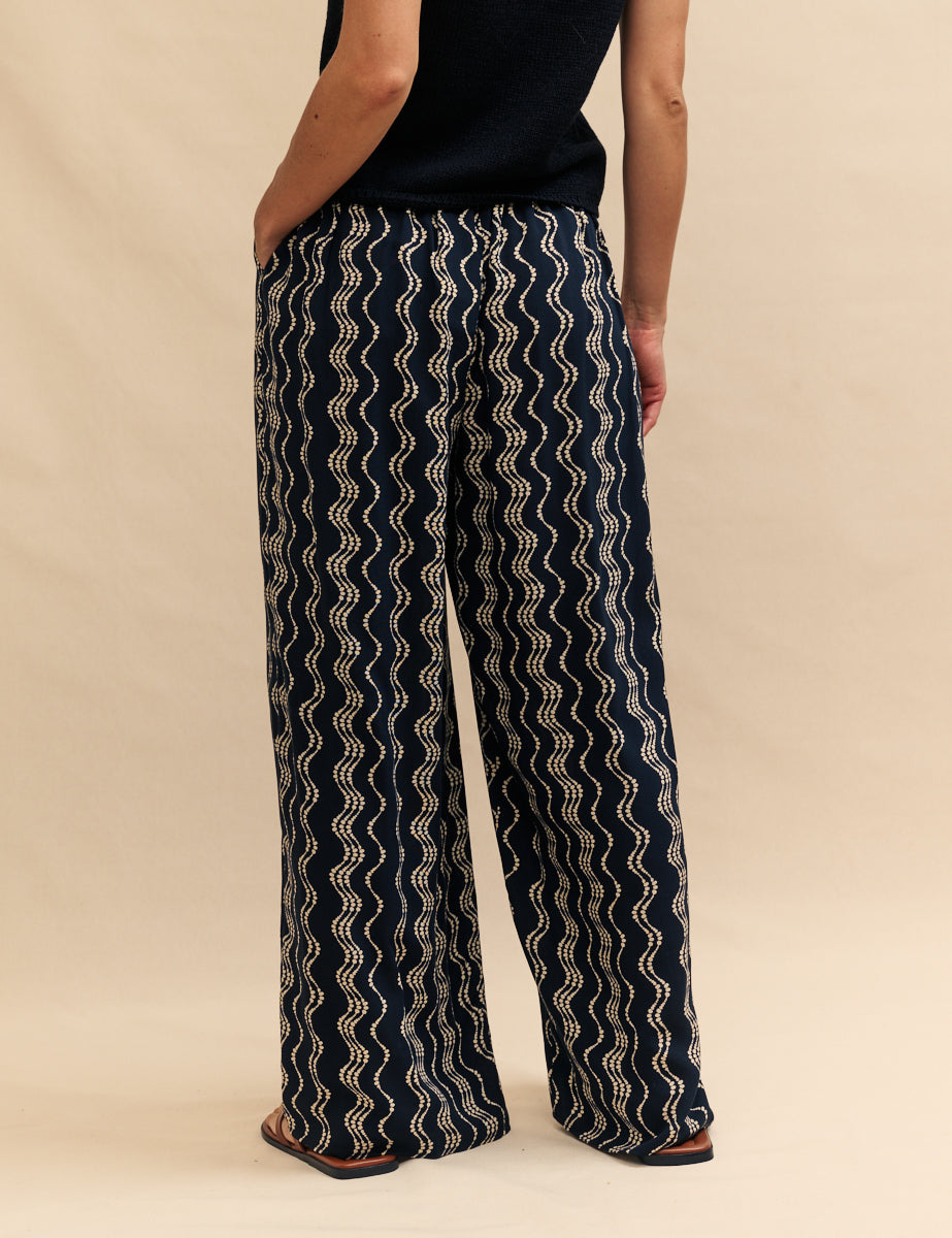 Black Wave Print Zeena Trousers