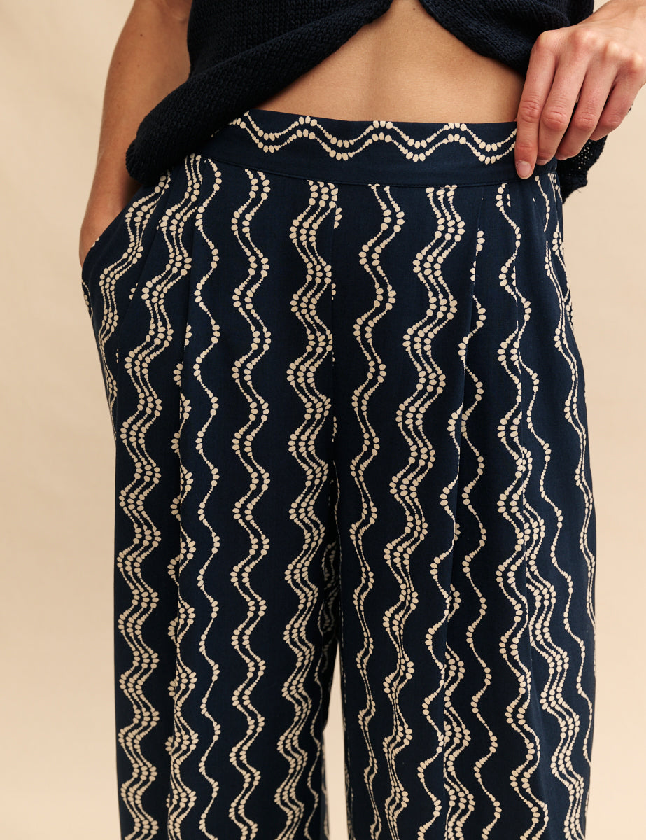 Black Wave Print Zeena Trousers