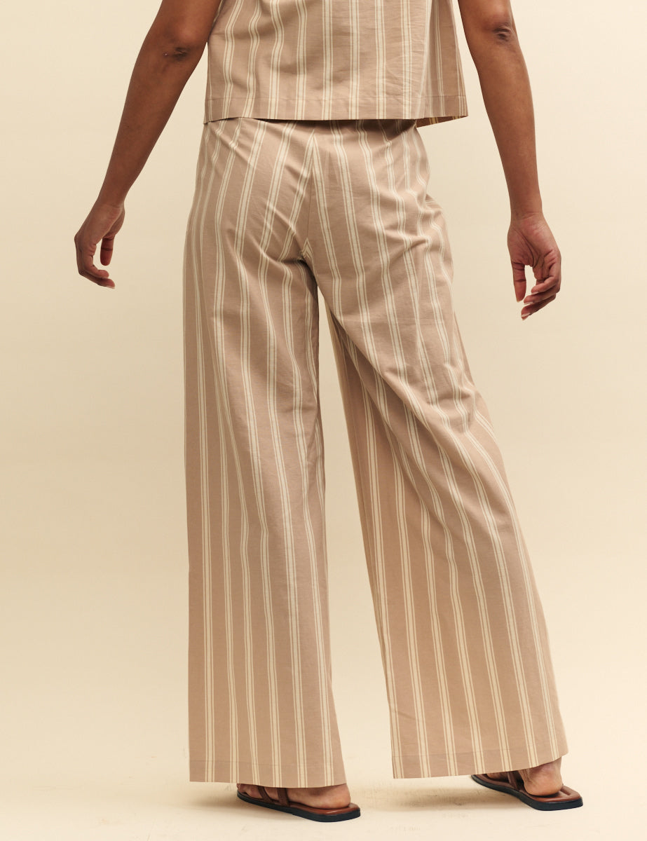Beige Striped Faye Trousers