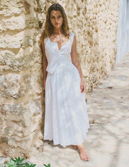 White Textured Spot Midi Skirt