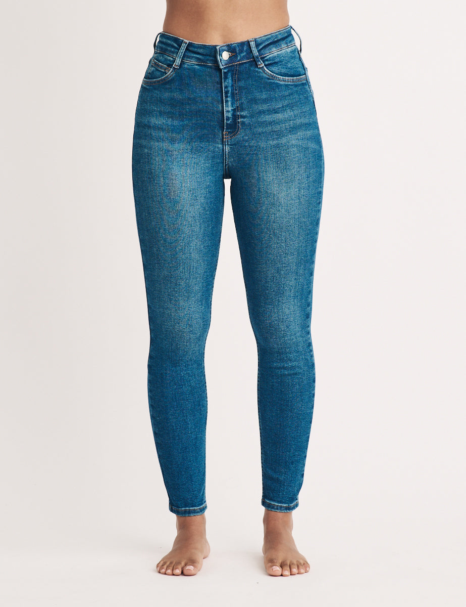 Mid Wash High Rise Skinny Jeans
