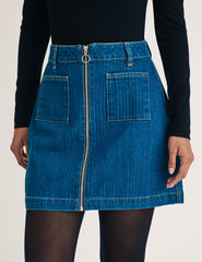 Denim Zip Through Mini Skirt