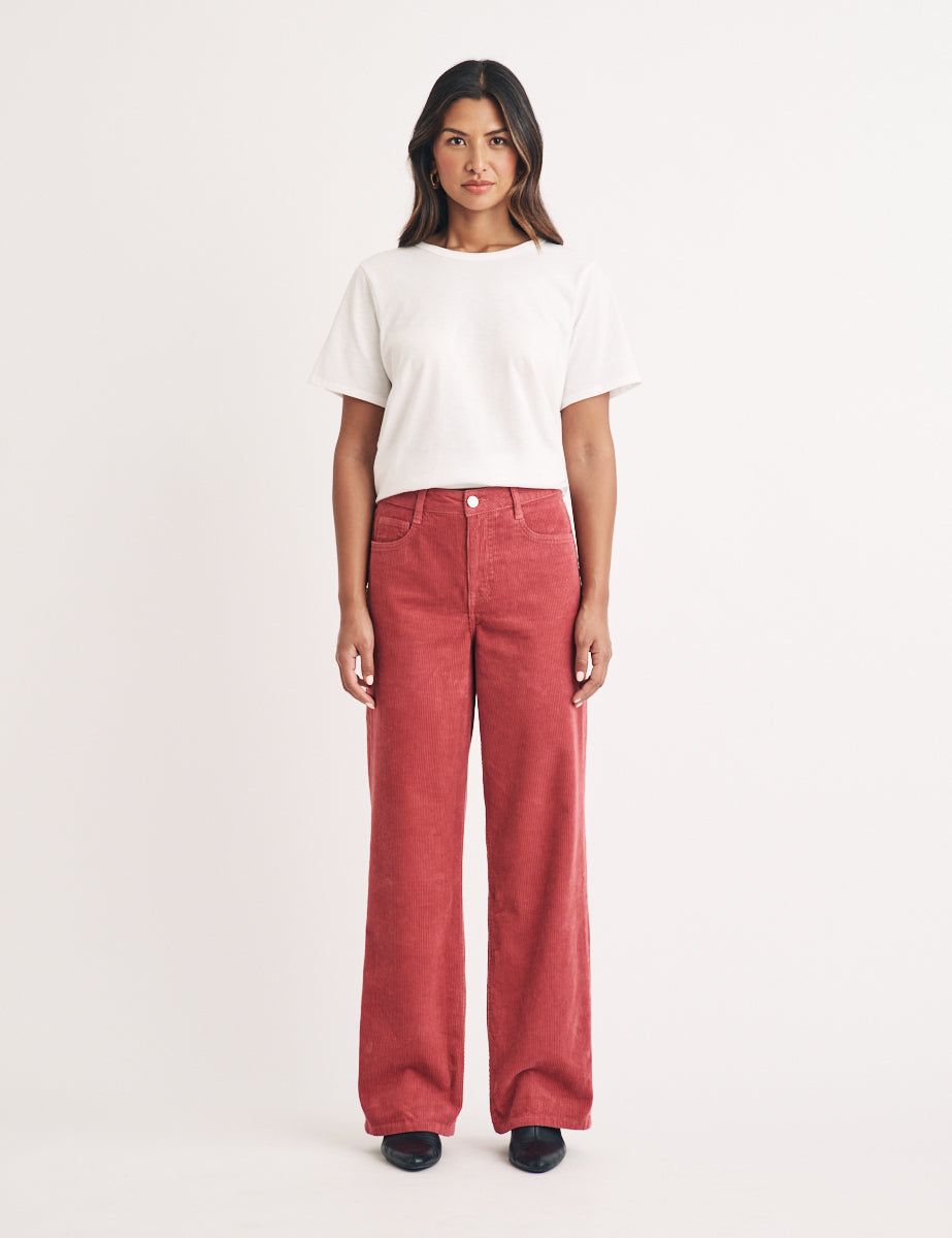 Pink Cord Wide Leg Trousers