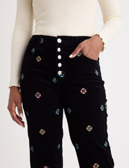 Black Cord Embroidered Flared Trousers