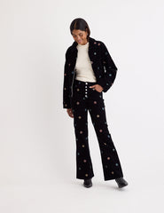 Black Cord Embroidered Flared Trousers